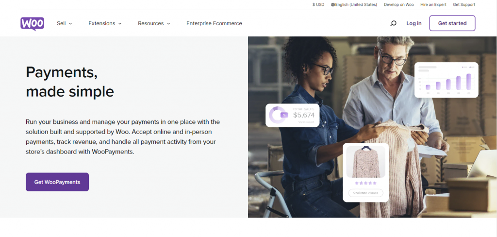 The homepage of WooPayments payment gateway