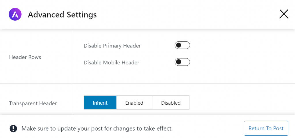 Accessing the Advanced Settings option of Astra Settings in the WordPress post editor