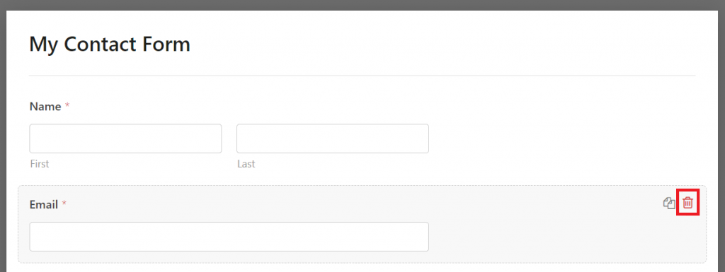 Deleting a field from a contact form in the WPForms builder