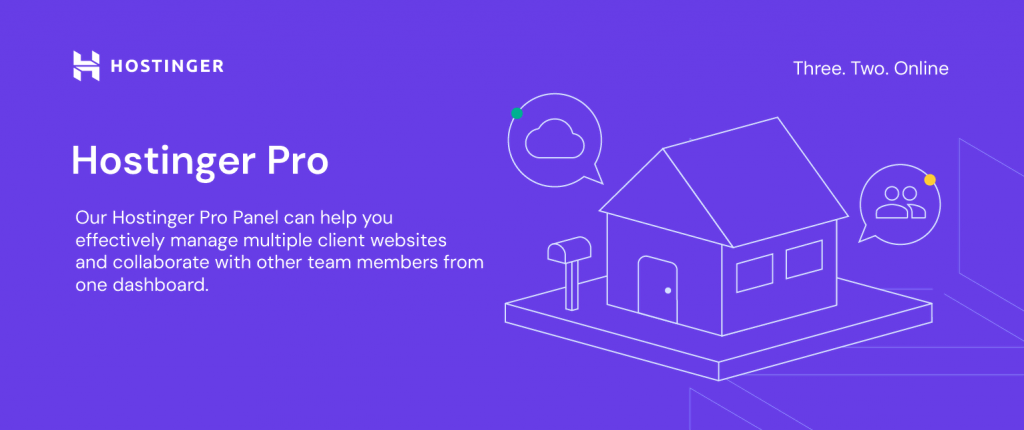 Hostinger's custom visual for Hostinger Pro that explains that it can help effectively manage multiple clien twebsites and collaborate with team members from one dashboard