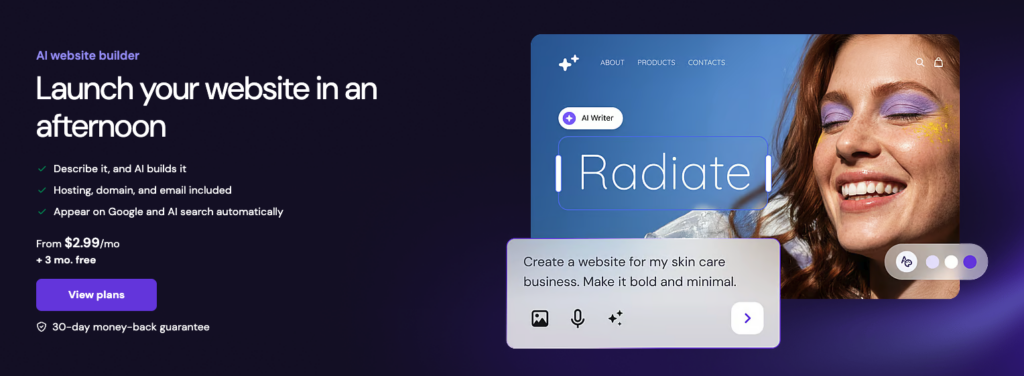 AI website builder home page