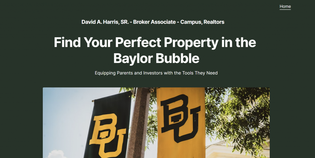 The homepage of Baylor Bubble Real Estate Alerts