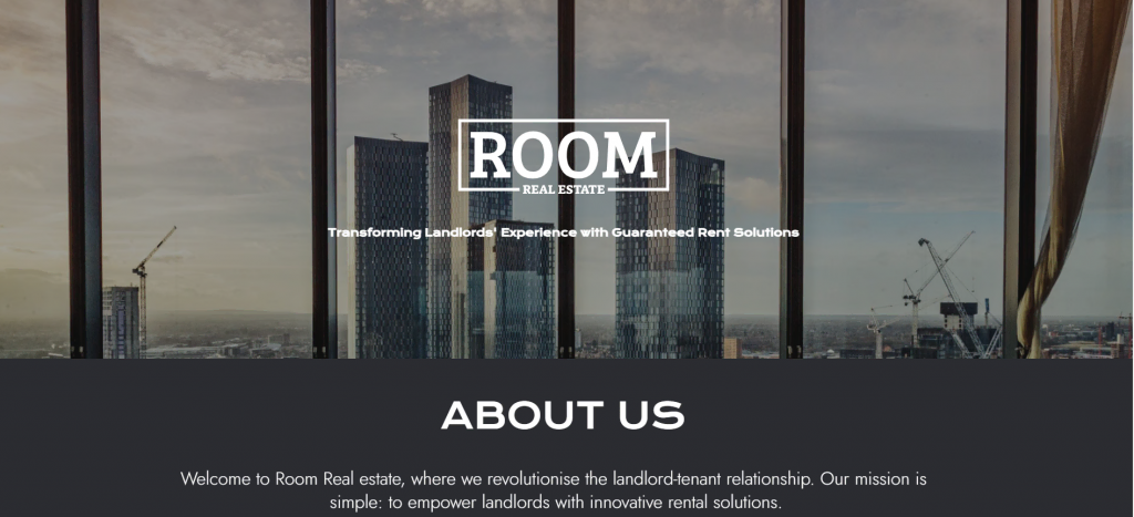 The homepage of Room Real Estate