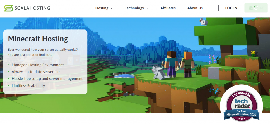 ScalaHosting's Minecraft hosting official page