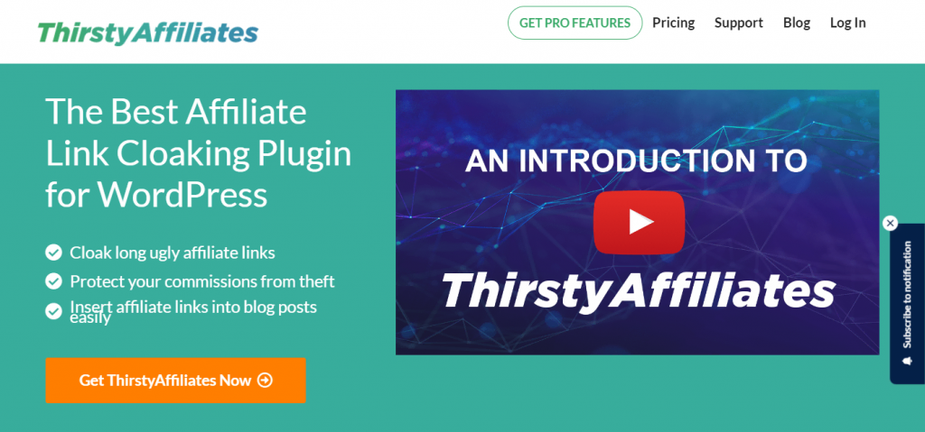The ThirstyAffiliate website landing page