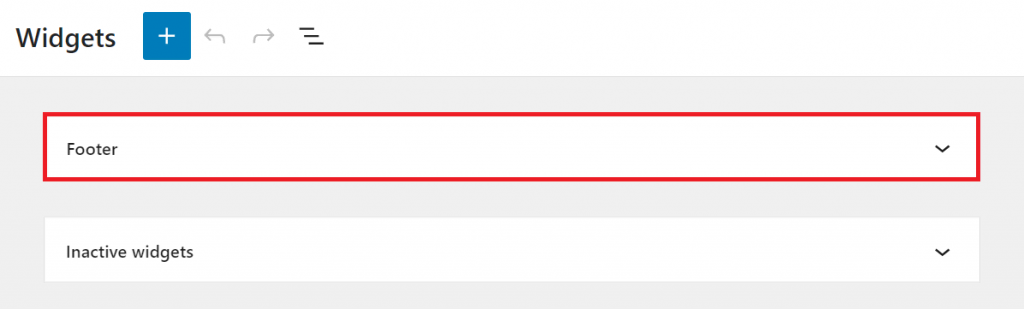 Selecting the Footer area on the Widgets menu