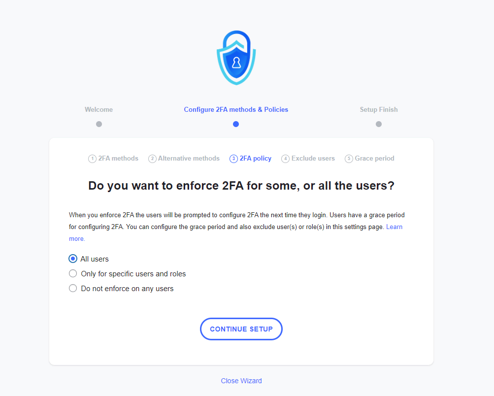 The options to enforce 2FA for the users