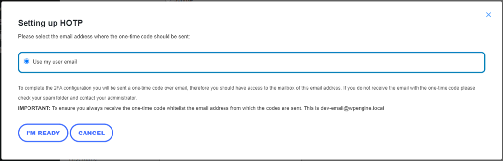 The step to set up email authentication using the user email