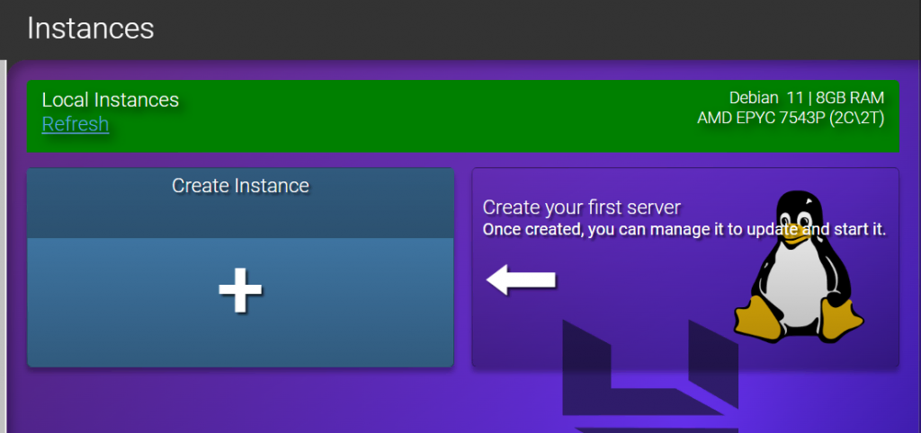 The new instance creation button in hPanel