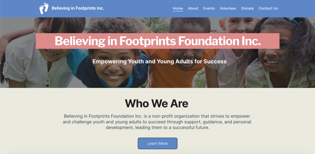 Believing In Footprints Foundation homepage