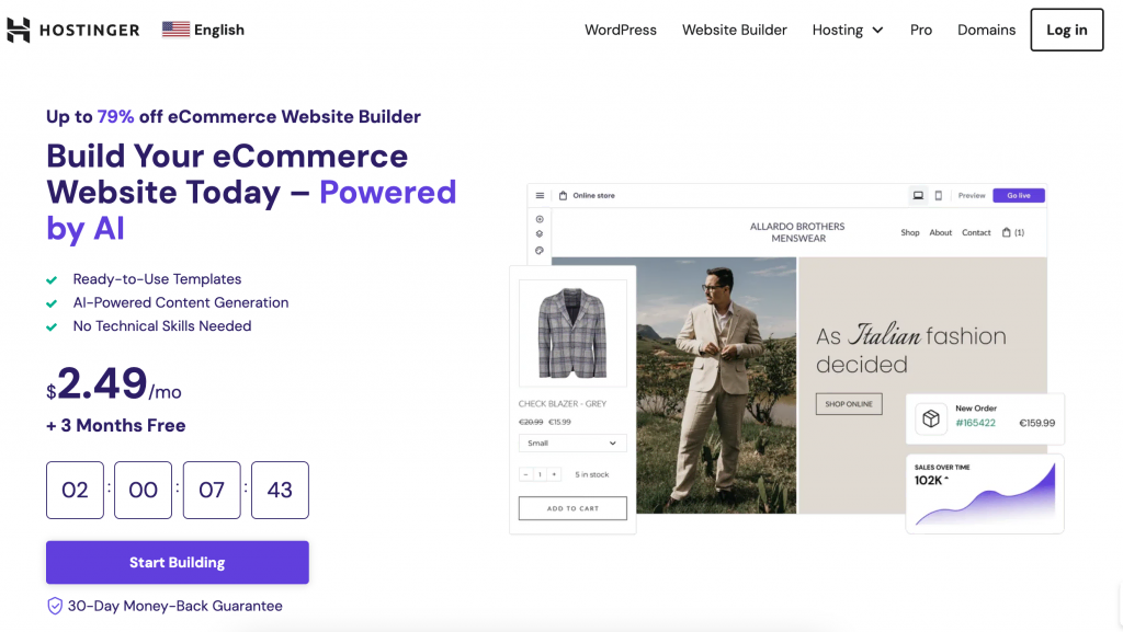 Hostinger eCommerce Website Builder landing page