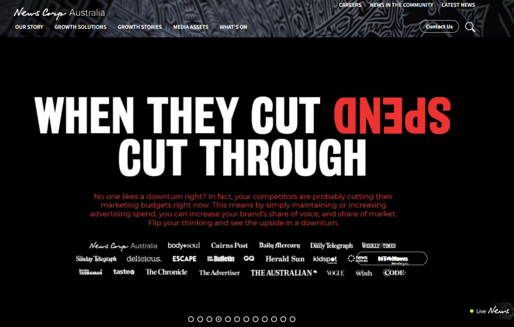 Page d'accueil officielle de NewsCorp Australie