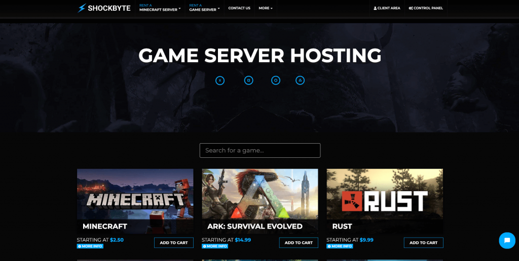 Website of the Palworld server hosting provider Shockbyte