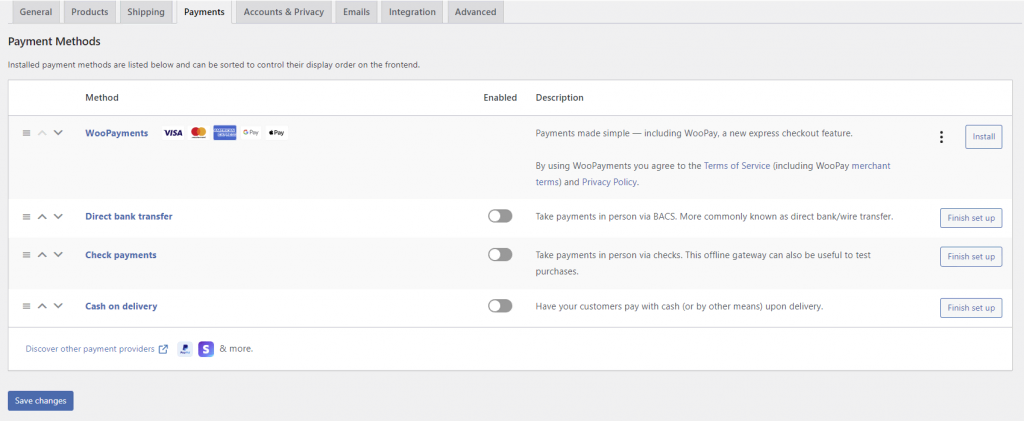 WooCommerce payment methods