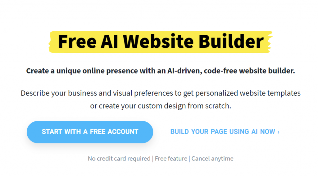 The landing page of the GetResponse AI Website Builder
