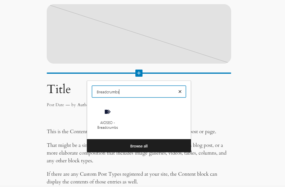 Adding AIOSEO breadcrumbs block on the single post template