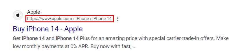 An example of breadcrumb trailing displayed on SERPs
