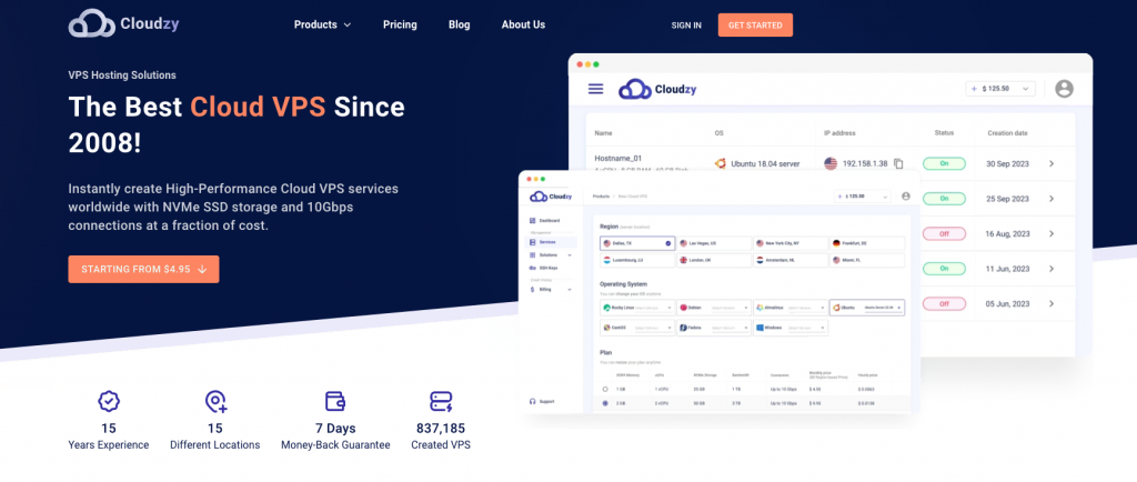 Cloudzy VPS hosting landing page