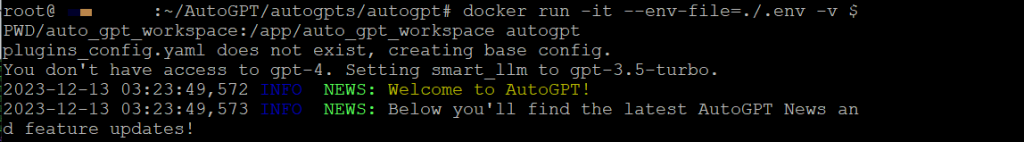 Docker runs Auto-GPT