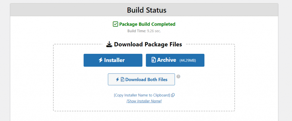 Duplicator website archive and installer download page