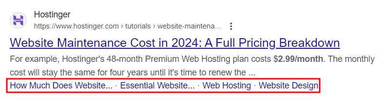 Example of heading tags displayed on SERPs