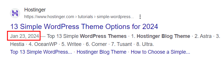 Last update date example on SERPs
