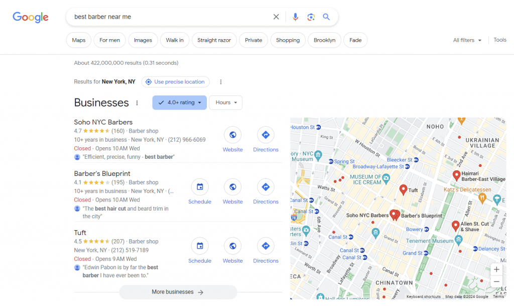 Local business results on SERPs