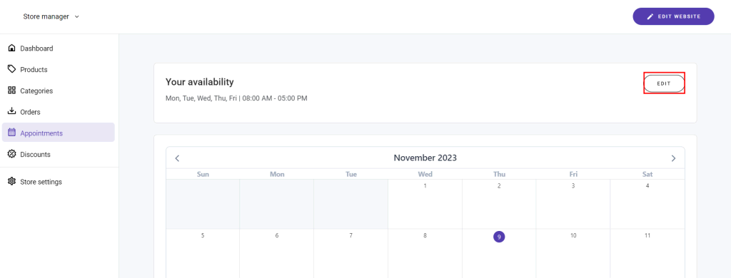Setting up an online scheduler in the store manager interface
