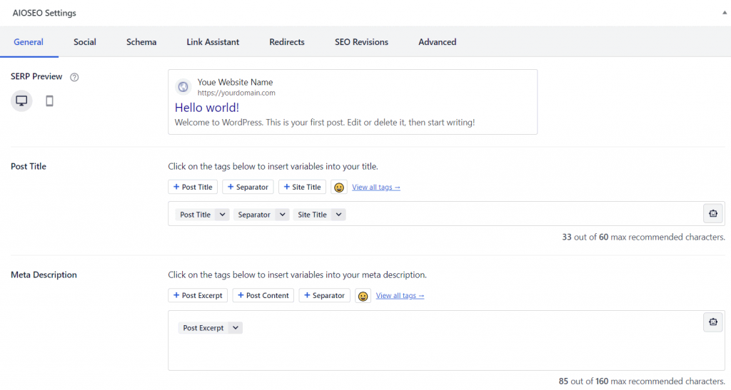 The SERP Preview feature of AIOSEO