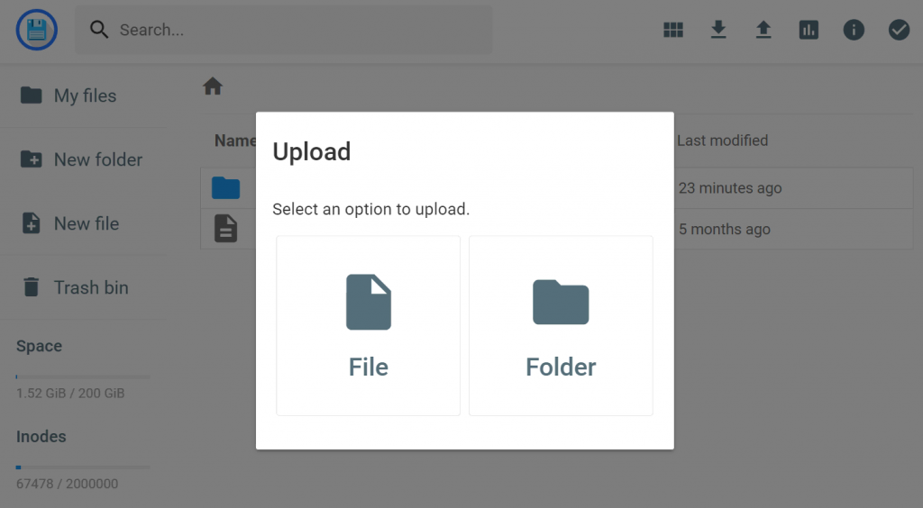 The upload menu in hPanel's File Manager