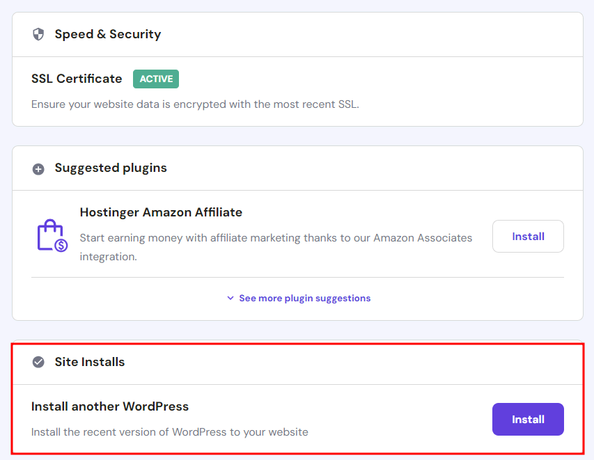 WordPress installer in hPanel