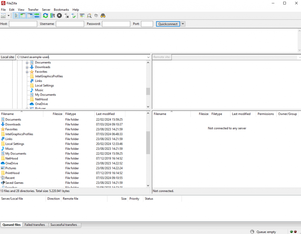 FileZilla's main interface