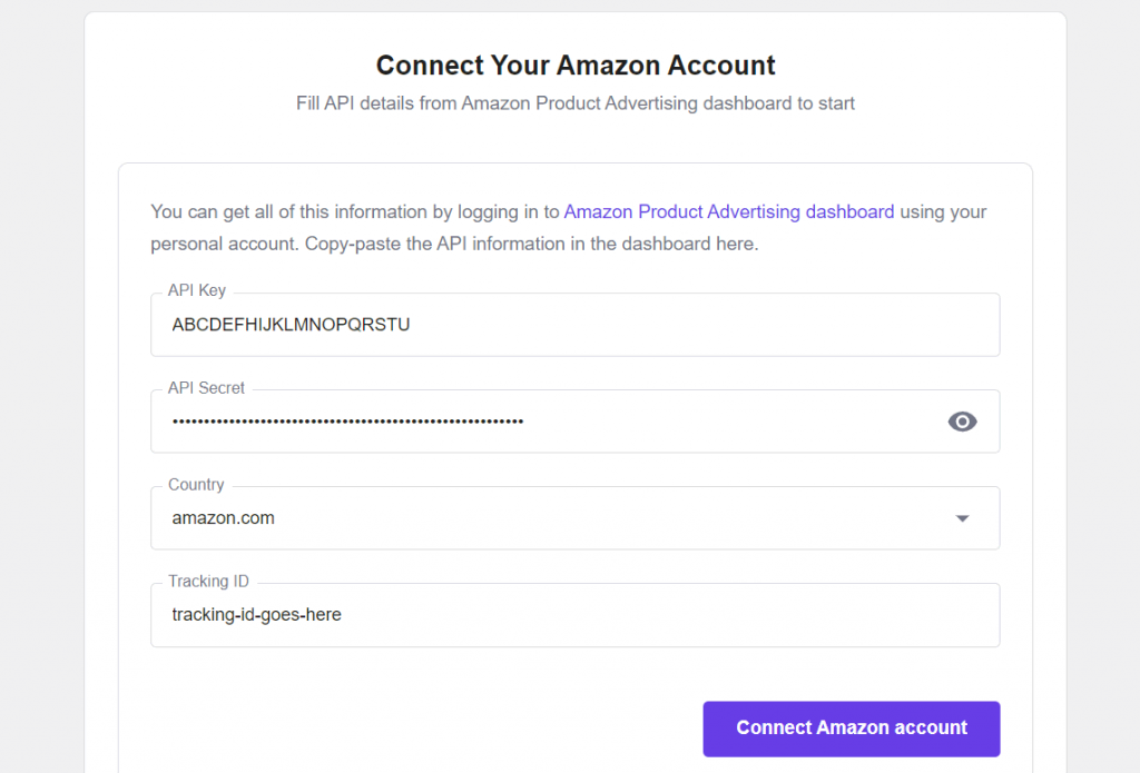 Hostinger Amazon Affiliate account connection configuration menu