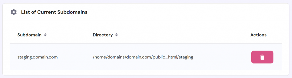 List of current subdomains in Hostinger
