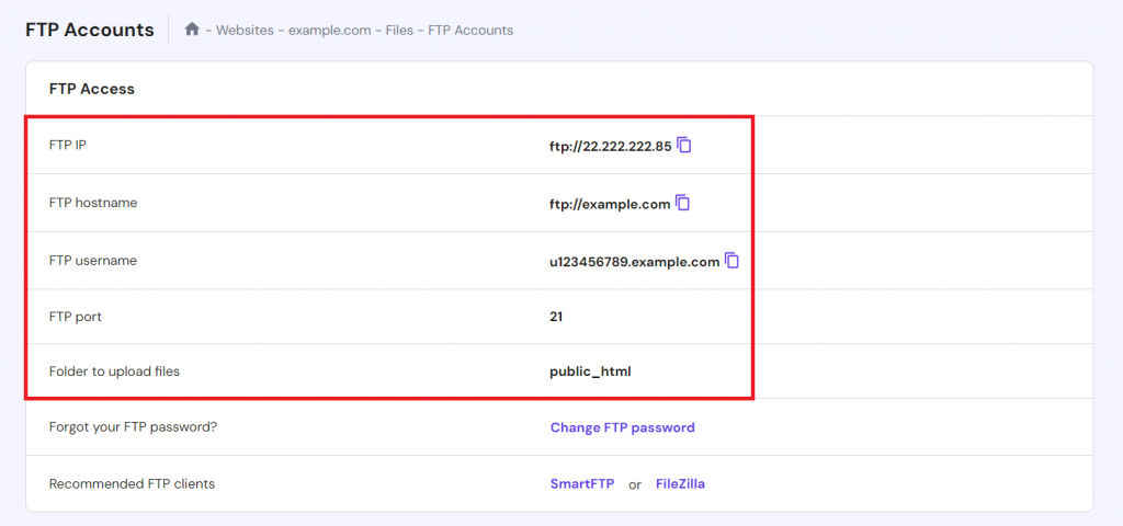 Accessing the FTP Accounts page on hPanel