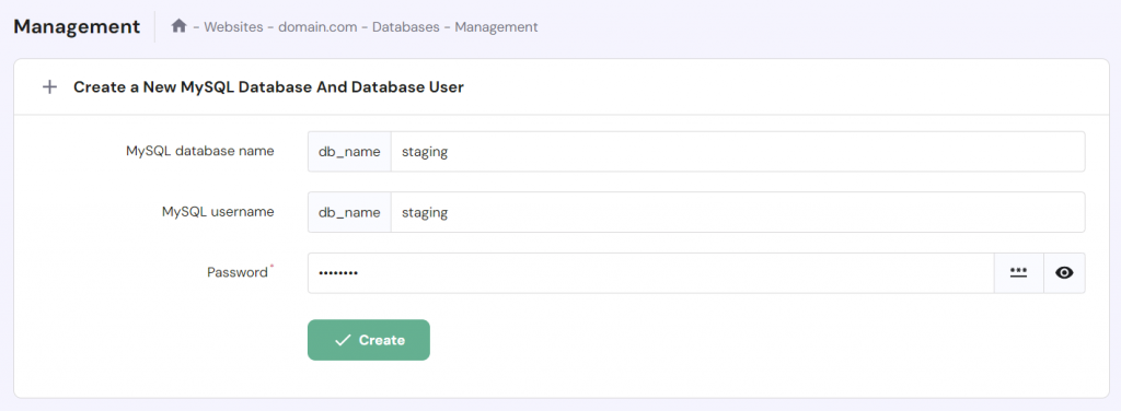 The database management section in hPanel, where user can create a new database
