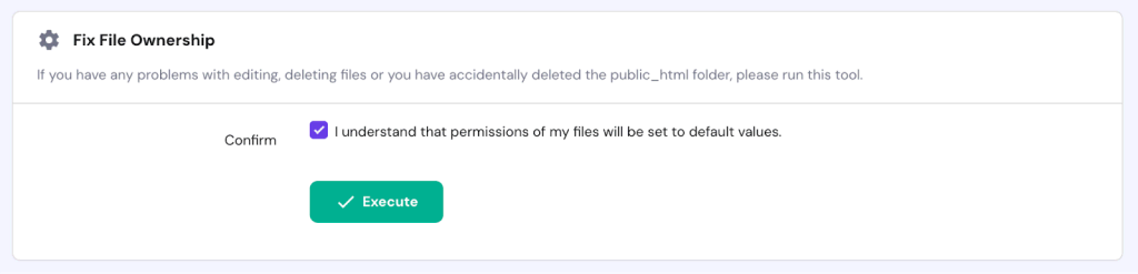 The Fix File Ownership section with the Execute option