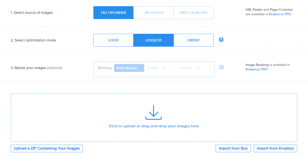 Kraken.io's image compression interface