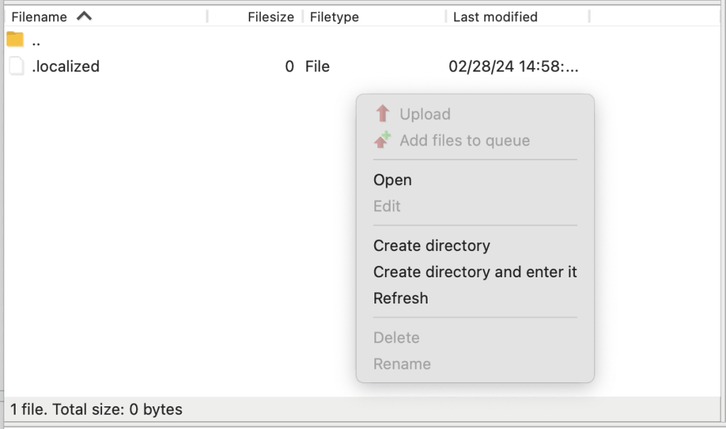 FileZilla create directory