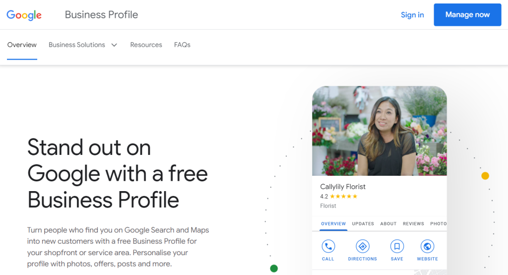 Google Business Profile's homepage