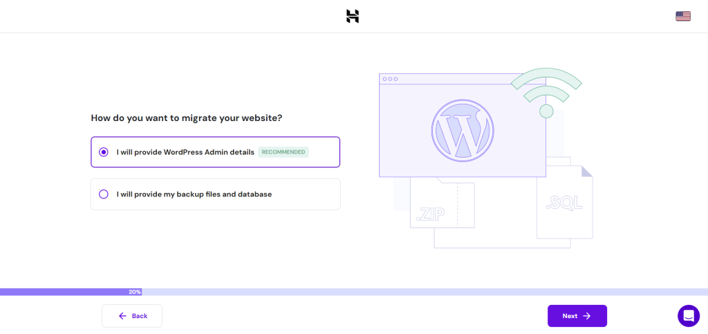 Hostinger's WordPress website migration process