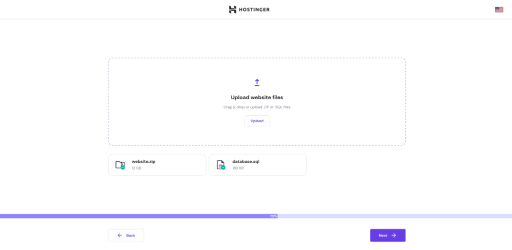 Uploading backup files to initiate website migration using hPanel