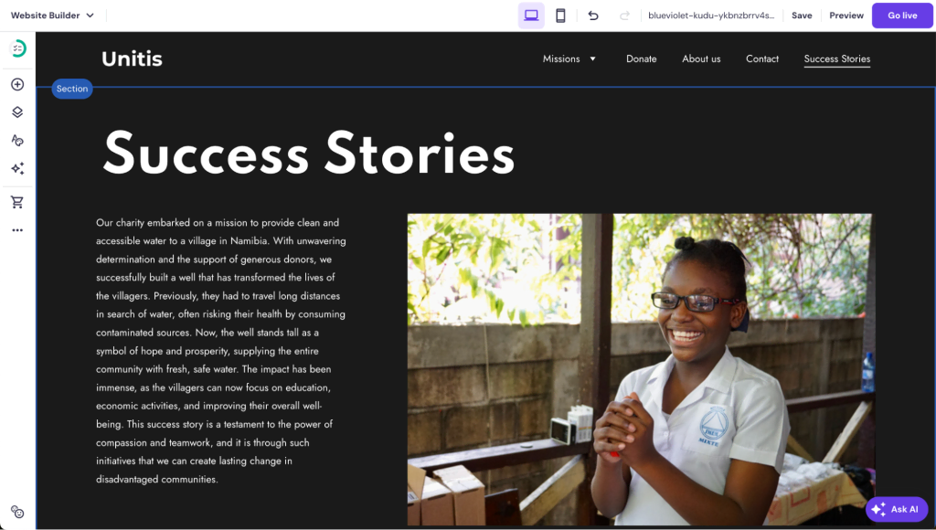 Example of a success stories page with content