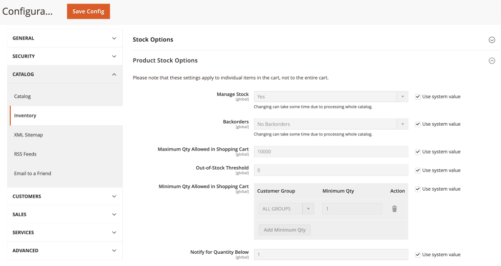 Managing global inventories in Magento 2