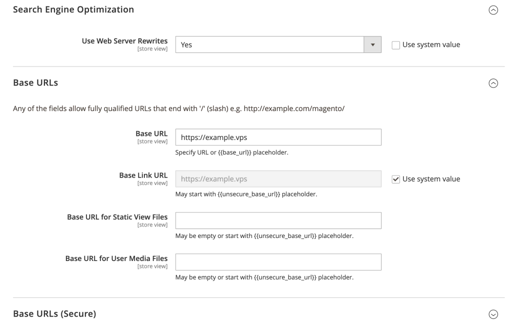 Configuring web-related settings in Magento 2