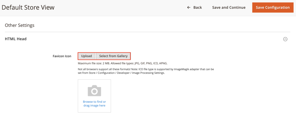 Uploading a favicon image in Magento 2