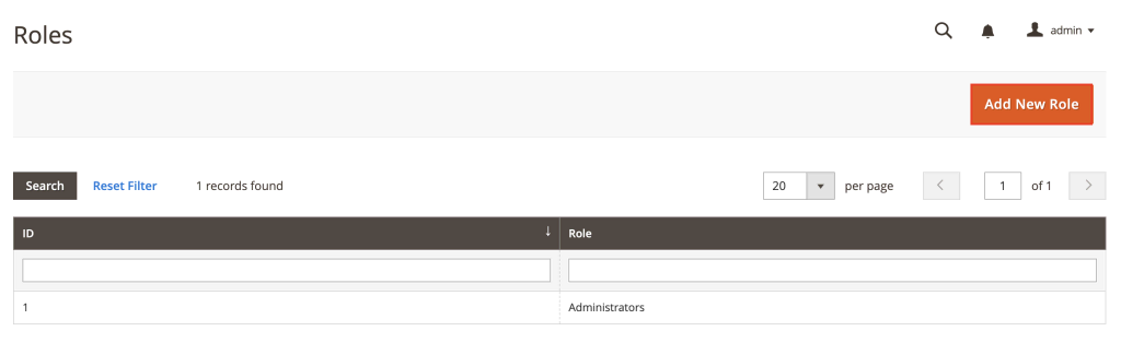 Creating a new user role in Magento 2
