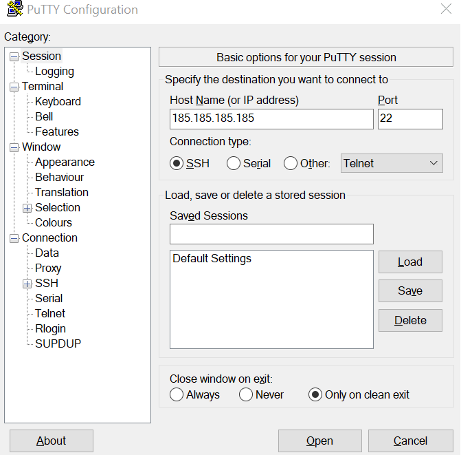 PuTTY SSH user interface