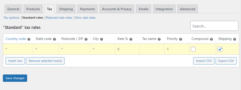 Configuring taxes in WooCommerce.