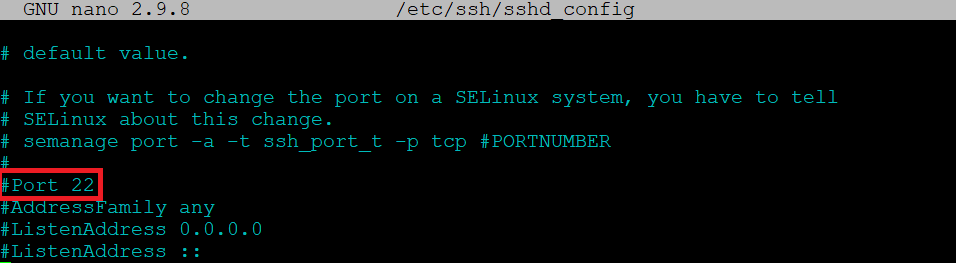 The port setting in the SSH configuration file